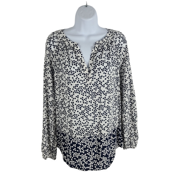 Boden Maya Top Contrast Print  VNeck White Navy - Picture 10 of 12